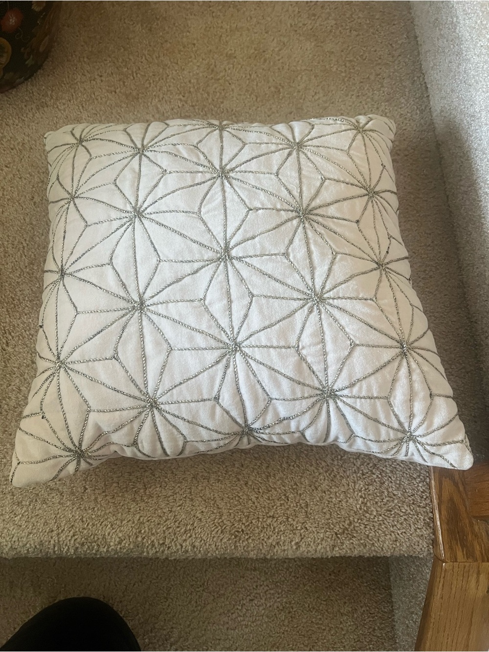 DKNY Light Pink Velvety Decorative Accent Pillow with Silver Embroidery